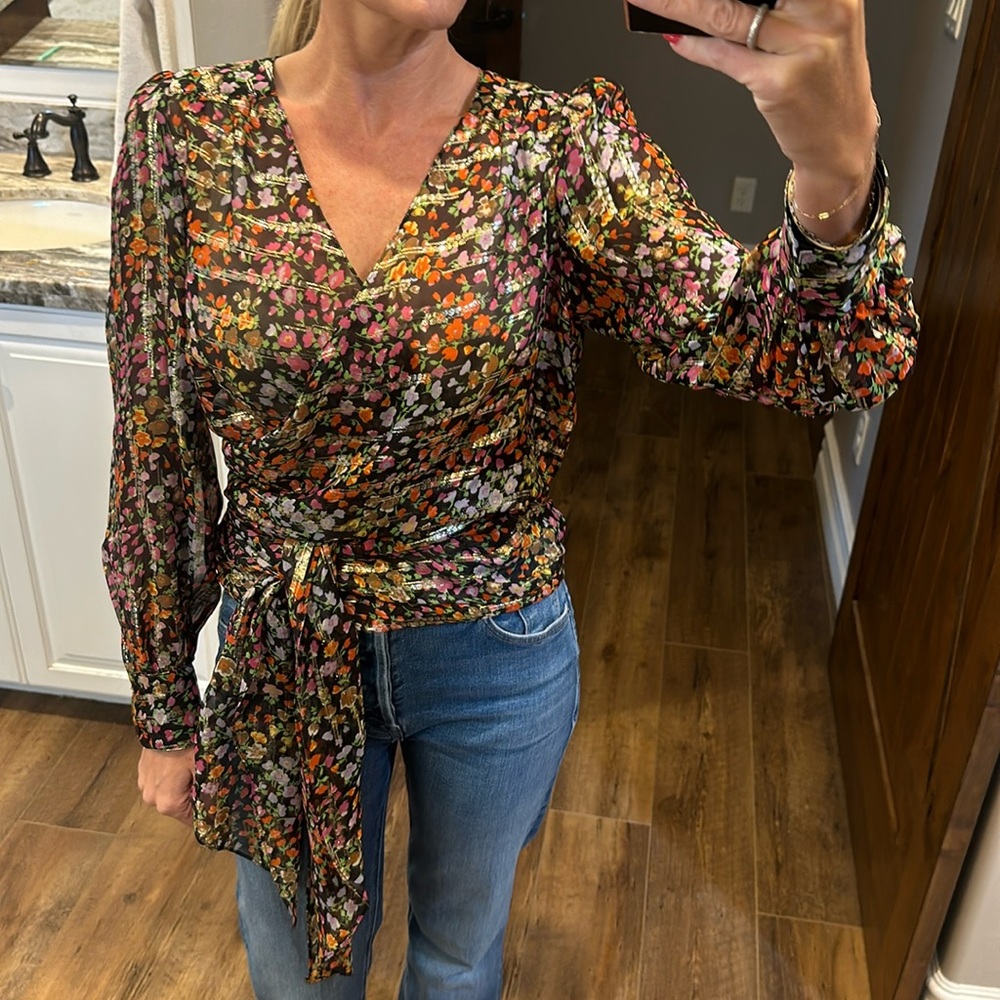 Ba&sh floral metallic wrap top